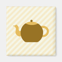 Brown Teapot Picture on Beige Stripes. Refrigerator Magnet