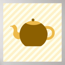 Brown Teapot Picture on Beige Stripes. Poster