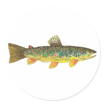 Brown Trout Fishing Round Stickers