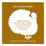 Brown turkey square Thanksgiving invitation card