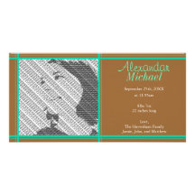 Brown & Turquoise Baby Announcement Photo Cards