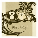 Brown Vintage Owl Family Baby Shower Invitation