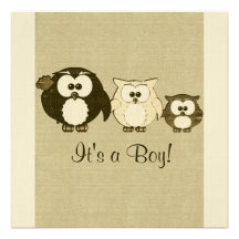 Brown Vintage Owl Family Baby Shower Invitation