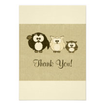 Brown Vintage Owl Family Thank You Notes Custom Announcement