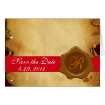 BROWN WAX SEAL MONOGRAM,  PARCHMENT GREETING CARDS