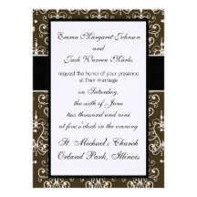 brown white chandelier damask invite