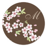 Brown with Pink Cherry Blossom Envelope Seals stickers