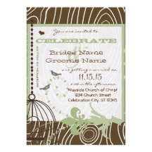 Brown Wood Grain Birds Margarita Green Borders Personalized Announcements