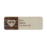 Brown Wood Lovebirds Linen Heart Return Address Label