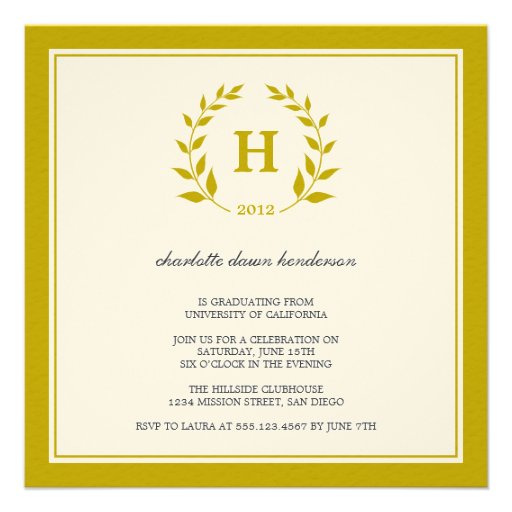 Brown wreath monogram graduation class invitation