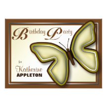 Brown Yellow Butterfly Birthday Party Invitations