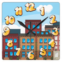 Brownstone Buildings Square Wall Clock