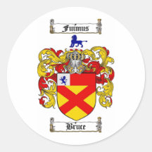 BRUCE FAMILY CREST -  BRUCE COAT OF ARMS ROUND STICKERS