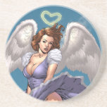 Brunette Angel Pinup with Heart Halo by Al Rio coasters