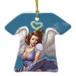 Brunette Angel Pinup with Heart Halo by Al Rio ornaments