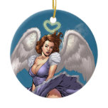 Brunette Angel Pinup with Heart Halo by Al Rio ornaments