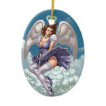 Brunette Angel Pinup with Heart Halo by Al Rio ornaments