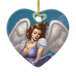 Brunette Angel Pinup with Heart Halo by Al Rio ornaments