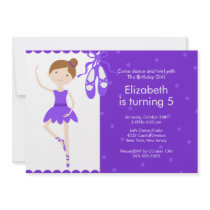 Brunette Ballet Dance Birthday Invitation Purple