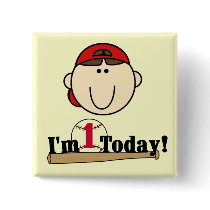 Brunette Boy Baseball 1st Birthday Tshirts Buttons