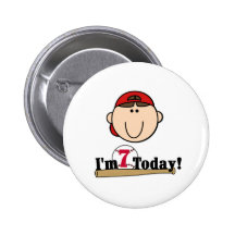 Brunette Boy Baseball 7th Birthday Buttons