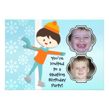 Brunette Boy Birthday Skating Party Invitation