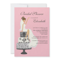 Brunette Bride Bridal Shower Invitation Pink Grey