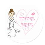 Brunette Future Bride Round Stickers