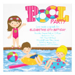Brunette Girl Birthday Pool Party Invitation