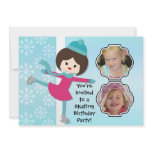 Brunette Girl Birthday Skating Party Invitation