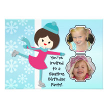 Brunette Girl Birthday Skating Party Invitation