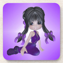 Brunette Girl in Purple Clothes Beverage Coaster