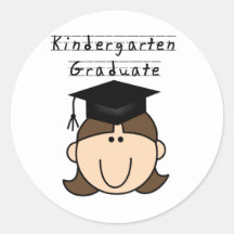Brunette Girl Kindergarten Graduate Round Sticker