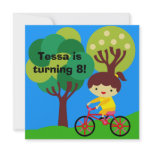 Brunette Girl on Bicycle Birthday Invitation