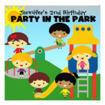 Brunette Girl Party in the Park Birthday Invite