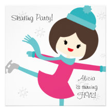 Brunette Girl Skating Birthday Invitation