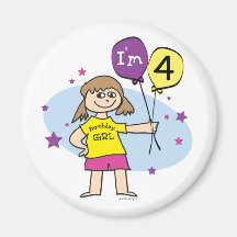 Brunette Girls I'm 4 4th Birthday Refrigerator Magnet