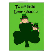 brunette kids with shamrock on green card