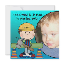 Brunette Little Fix-It Man Birthday Invitation