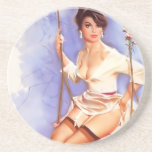 Brunette on a Swing Beverage Coaster