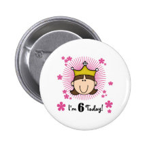 Brunette Princess 6th Birthday Pin