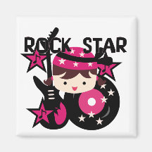 Brunette Rock Star Girl Fridge Magnet