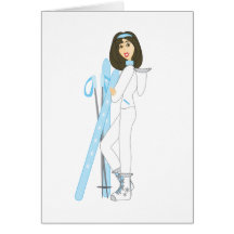 Brunette Skier Greeting Cards