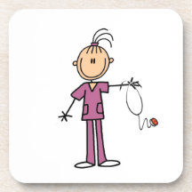 Brunette Stick Figure Nurse Beverage Coasters