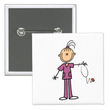 Brunette Stick Figure Nurse Buttons