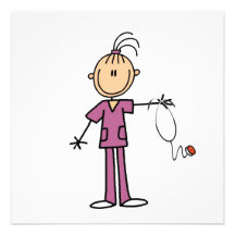 Brunette Stick Figure Nurse Invitations