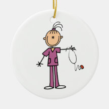 Brunette Stick Figure Nurse Christmas Tree Ornaments