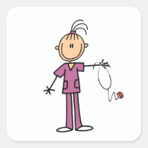 Brunette Stick Figure Nurse Square Stickers