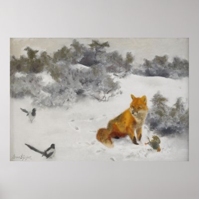 Bruno Liljefors - Fox in Winter Landscape - Oil by inquester