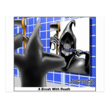 Brush With Death Funny Halloween Cartoon Gifts Postcards